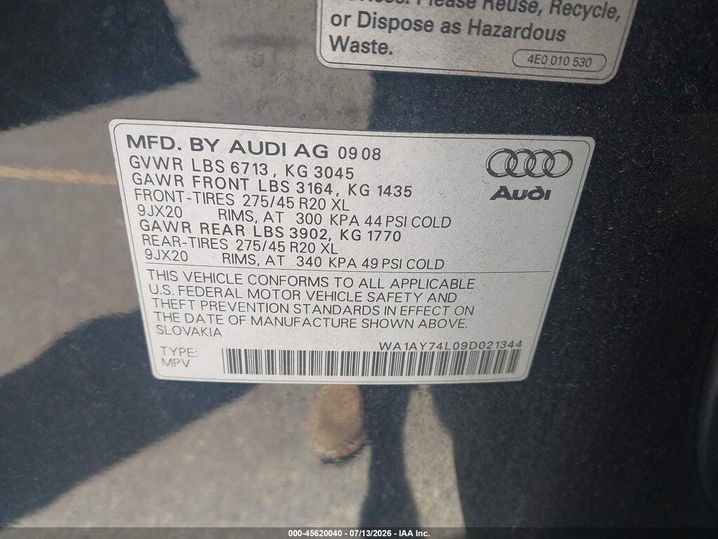 WA1AY74L09D021344 2009 AUDI Q7 photo no. 9