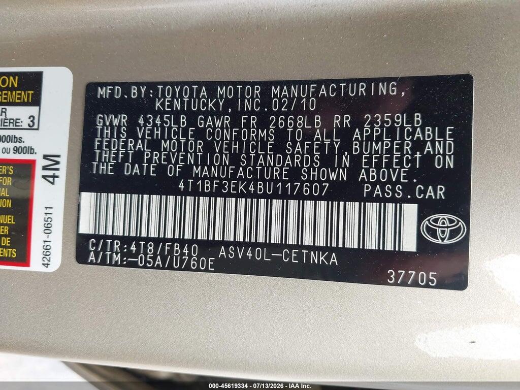 4T1BF3EK4BU117607 2011 TOYOTA CAMRY photo no. 9