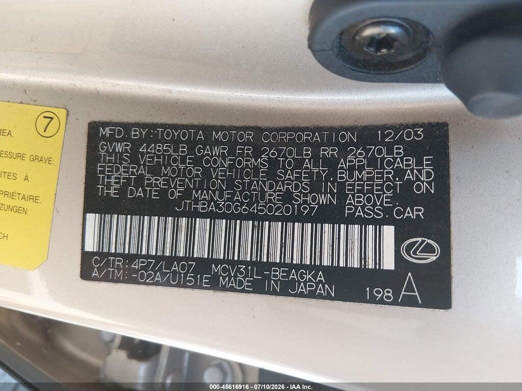 JTHBA30G645020197 2004 LEXUS ES 330 photo no. 9