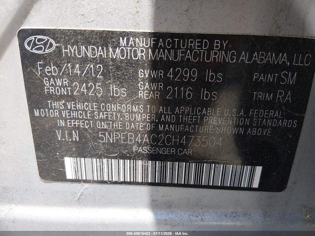 5NPEB4AC2CH473504 2012 HYUNDAI SONATA photo no. 9