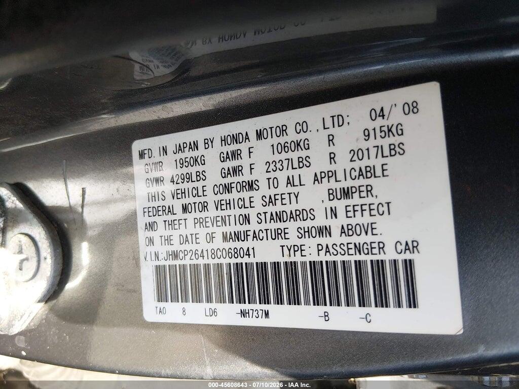 JHMCP26418C068041 2008 HONDA ACCORD photo no. 9
