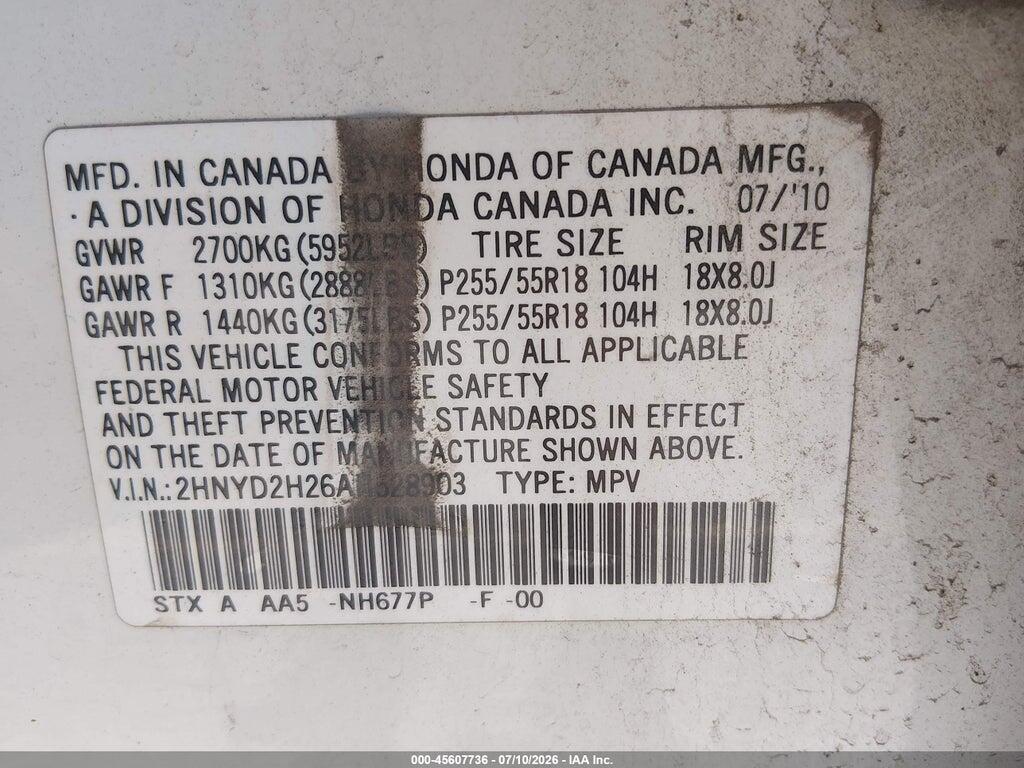 2HNYD2H26AH528903 2010 ACURA MDX photo no. 9