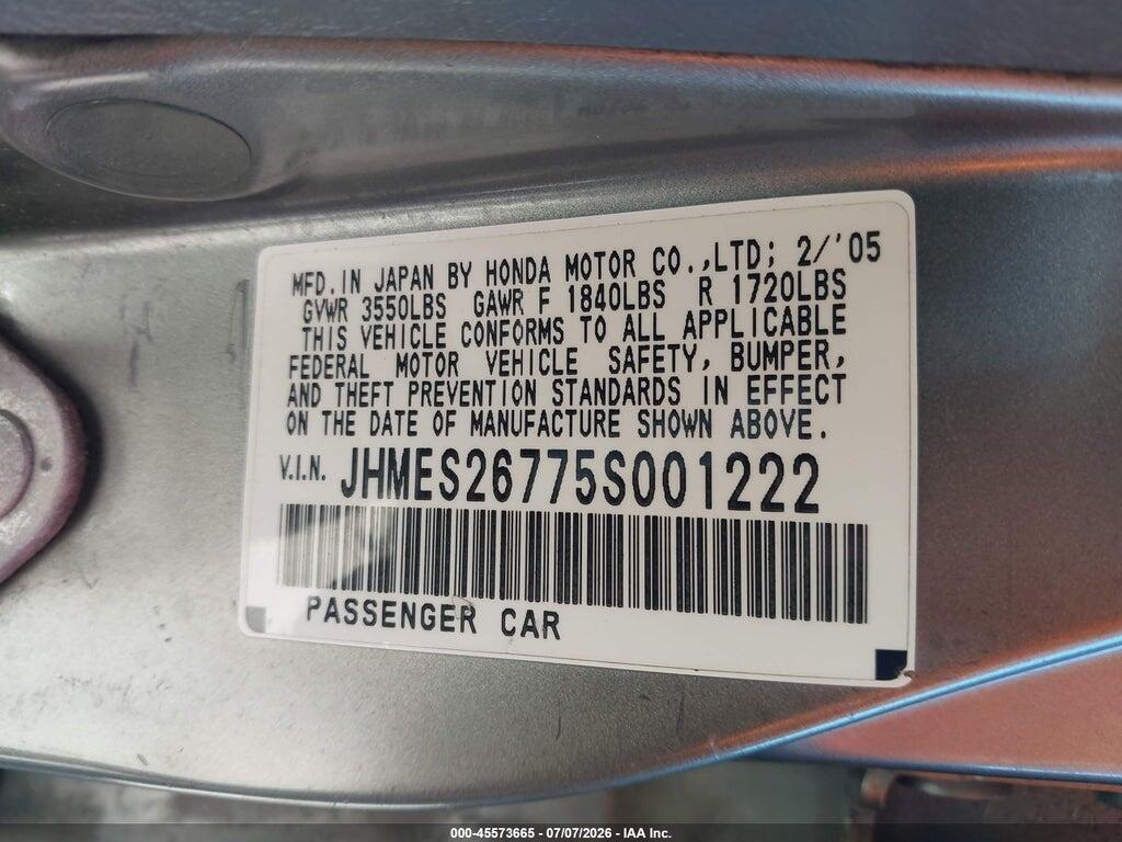 JHMES26775S001222 2005 HONDA CIVIC photo no. 9