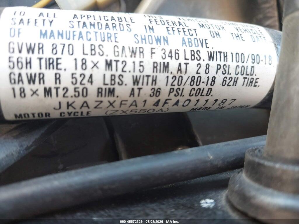 JKAZXFA14FA011187 1985 KAWASAKI ZX550 photo no. 10