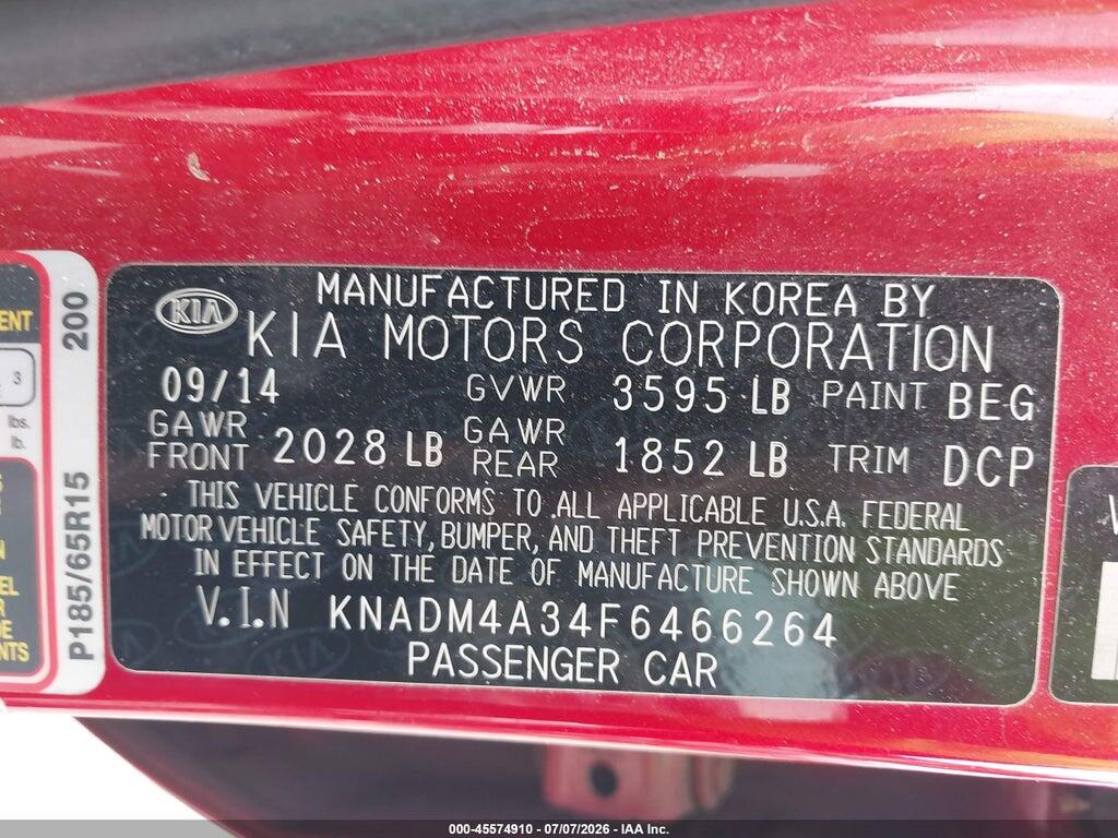 KNADM4A34F6466264 2015 KIA RIO photo no. 9