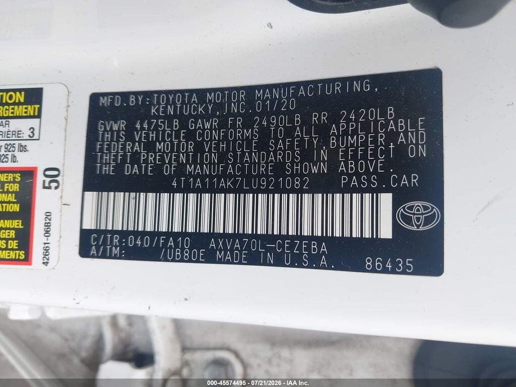 4T1A11AK7LU921082 2020 TOYOTA CAMRY photo no. 9