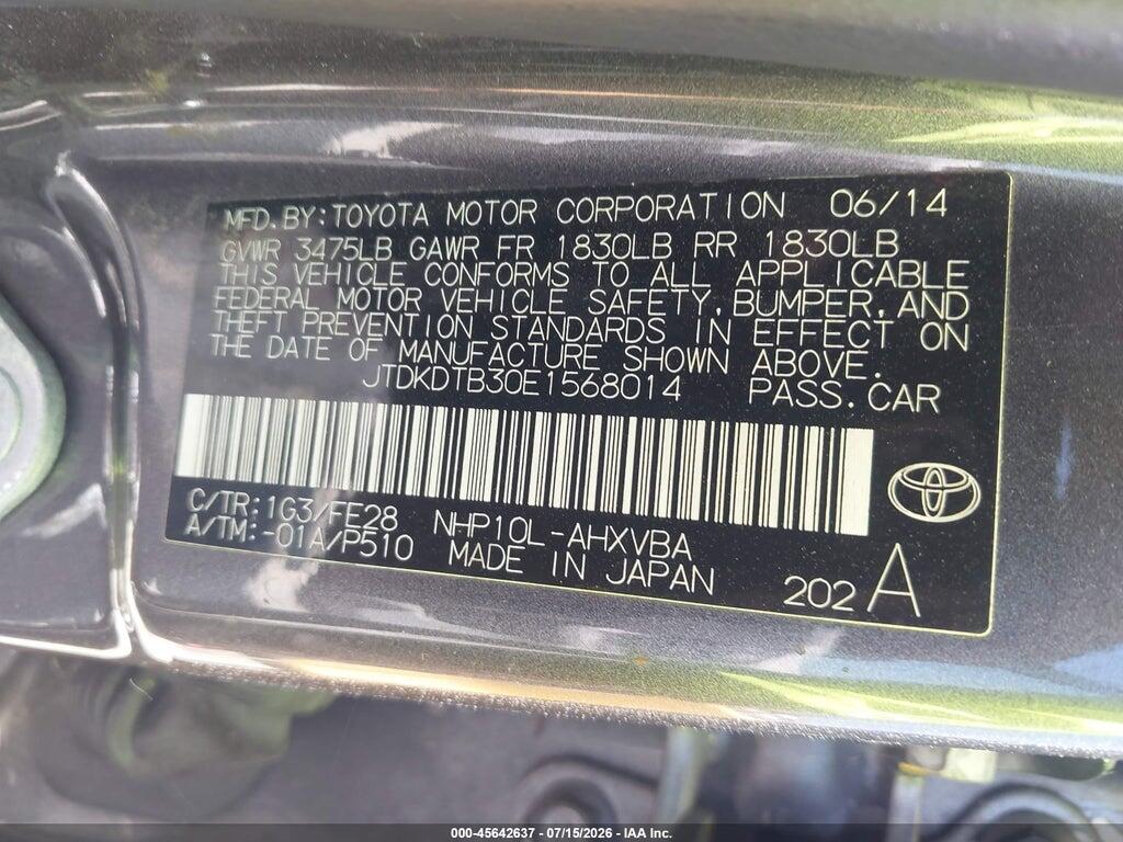 JTDKDTB30E1568014 2014 TOYOTA PRIUS C photo no. 9