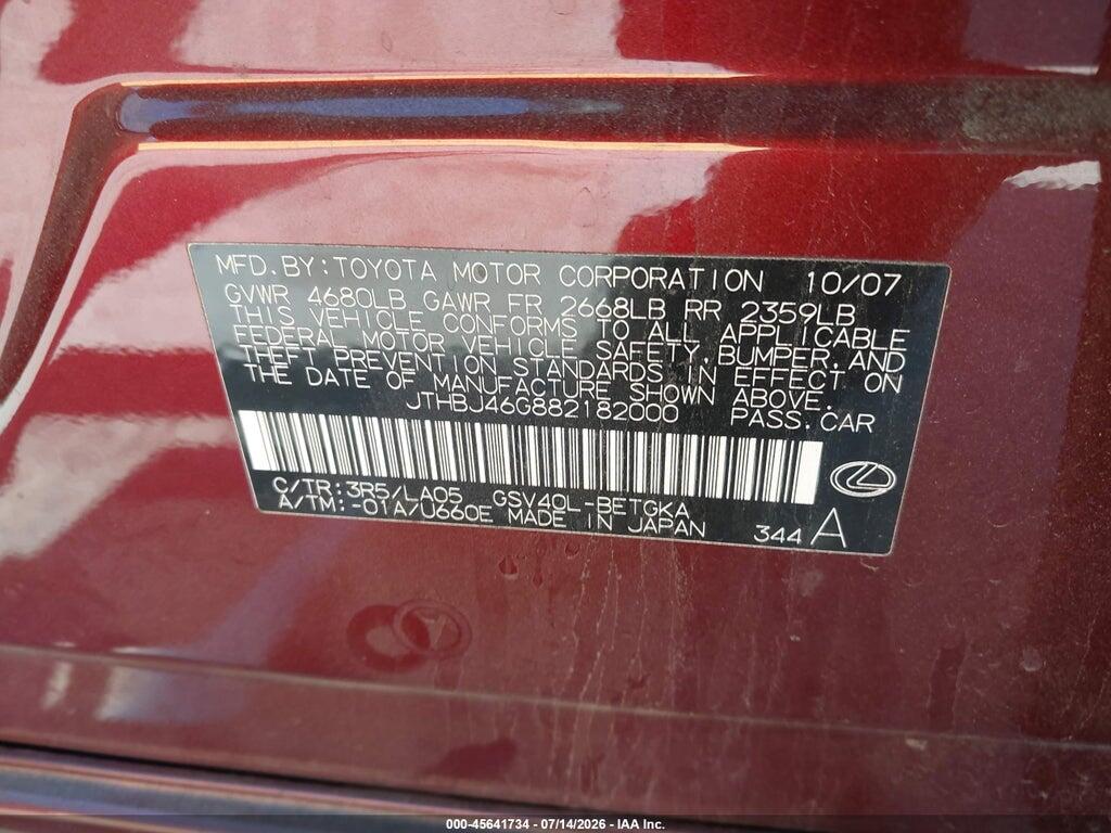 JTHBJ46G882182000 2008 LEXUS ES 350 photo no. 9
