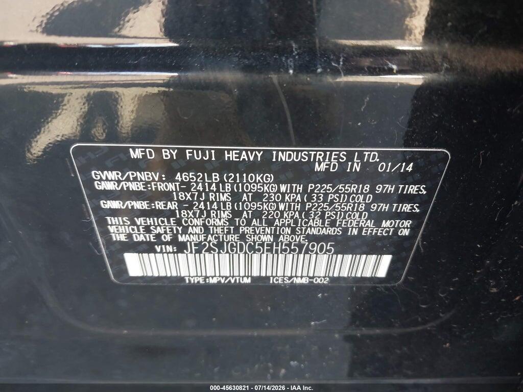 JF2SJGDC5EH557905 2014 SUBARU FORESTER photo no. 9