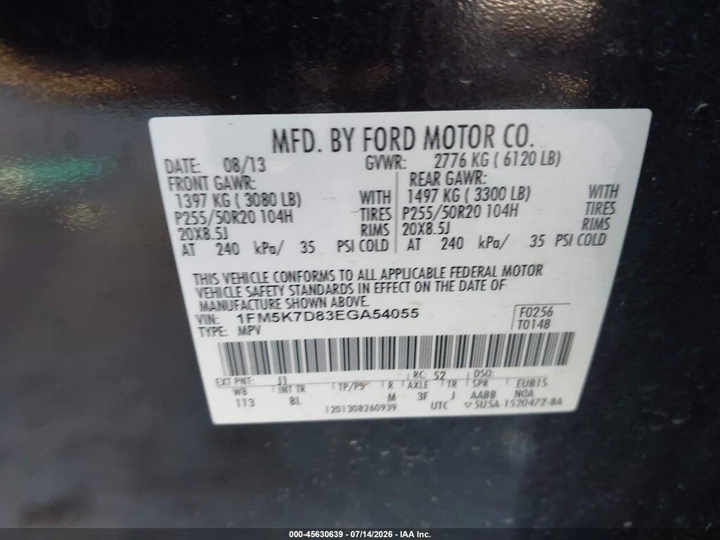 1FM5K7D83EGA54055 2014 FORD EXPLORER photo no. 9