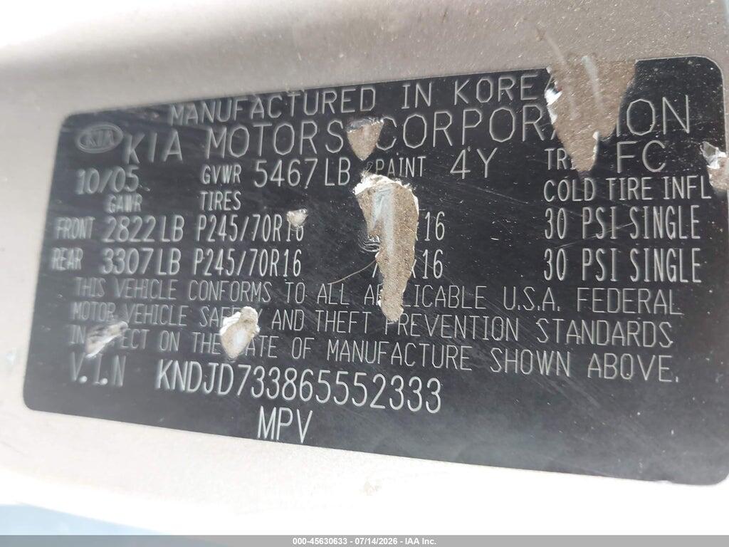 KNDJD733865552333 2006 KIA SORENTO photo no. 9