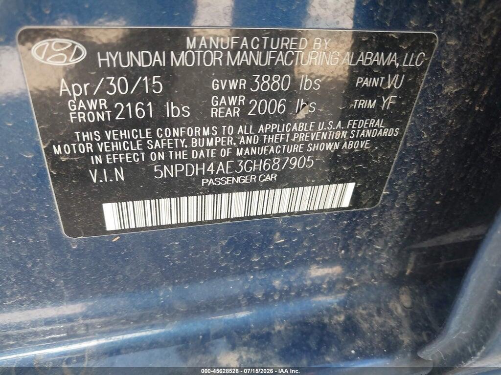 5NPDH4AE3GH687905 2016 HYUNDAI ELANTRA photo no. 9