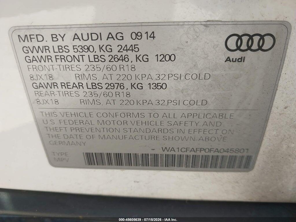 WA1CFAFP0FA045801 2015 AUDI Q5 photo no. 9