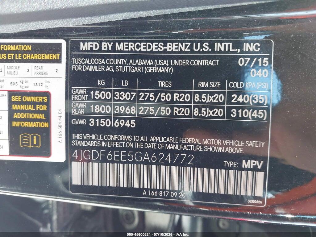 4JGDF6EE5GA624772 2016 MERCEDES-BENZ GL 450 photo no. 9