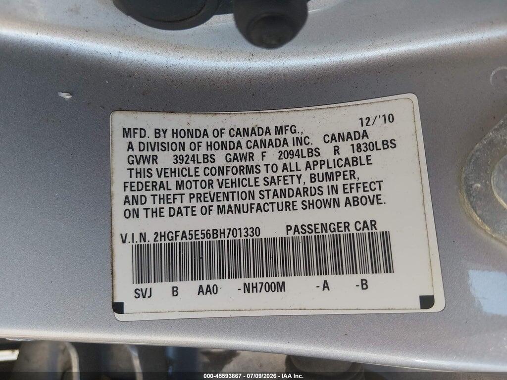 2HGFA5E56BH701330 2011 HONDA CIVIC photo no. 9