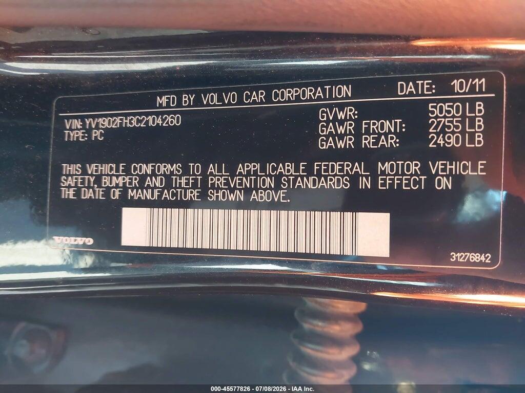 YV1902FH3C2104260 2012 VOLVO S60 photo no. 9