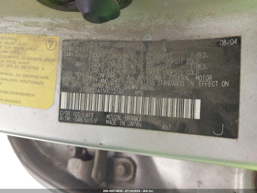 JTEEP21A150073143 2005 TOYOTA HIGHLANDER photo no. 9