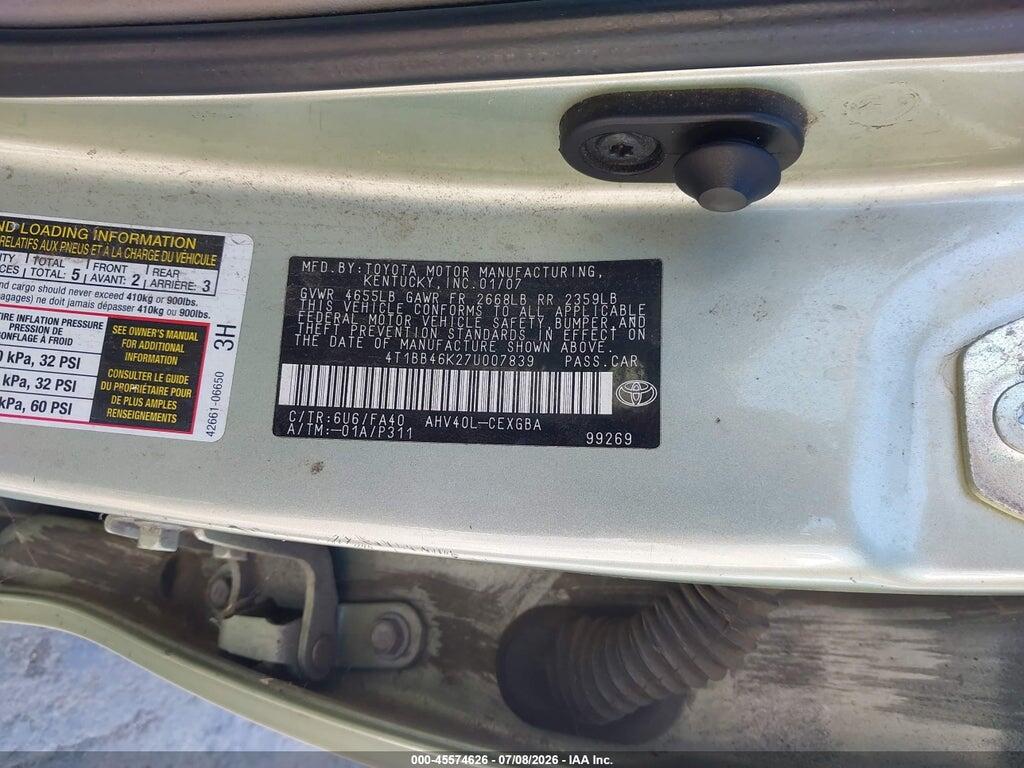 4T1BB46K27U007839 2007 TOYOTA CAMRY HYBRID photo no. 9
