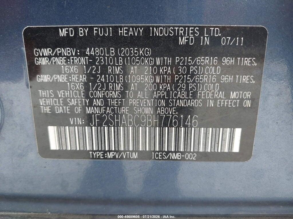 JF2SHABC9BH776146 2011 SUBARU FORESTER photo no. 9