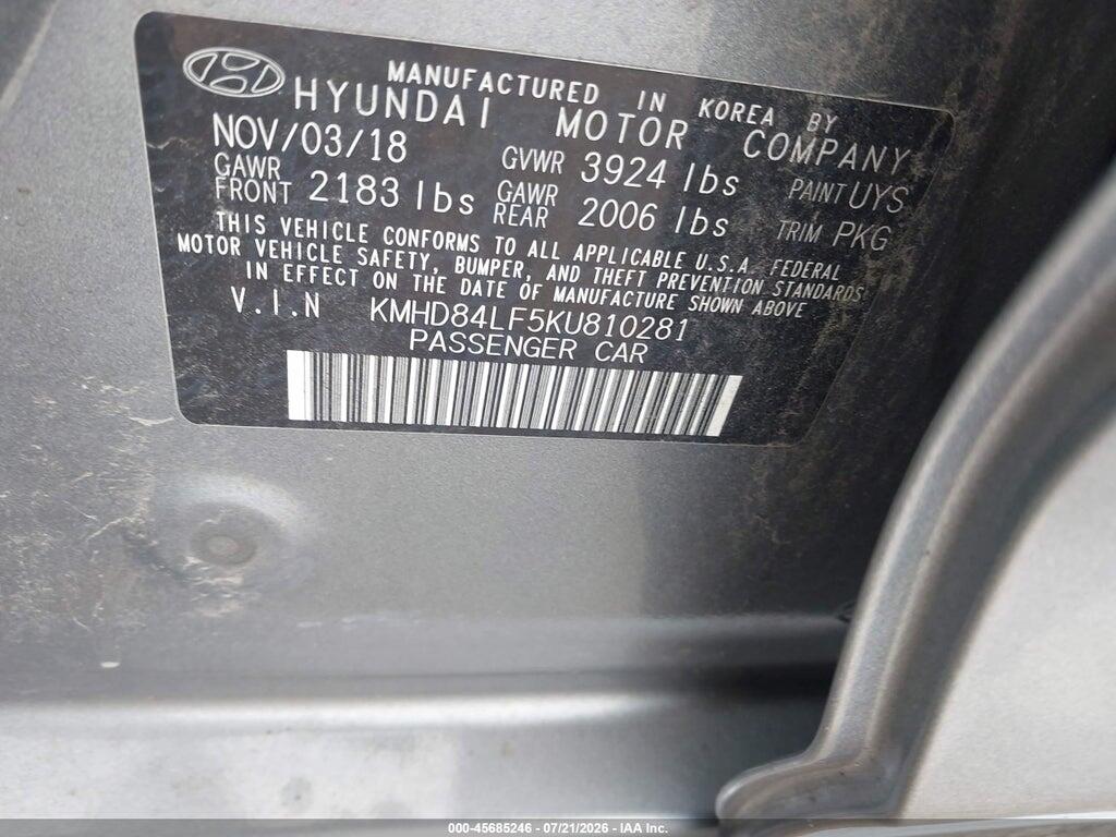 KMHD84LF5KU810281 2019 HYUNDAI ELANTRA photo no. 9