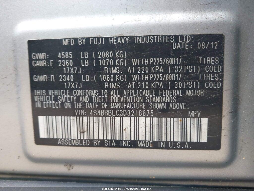 4S4BRBLC3D3218675 2013 SUBARU OUTBACK photo no. 9