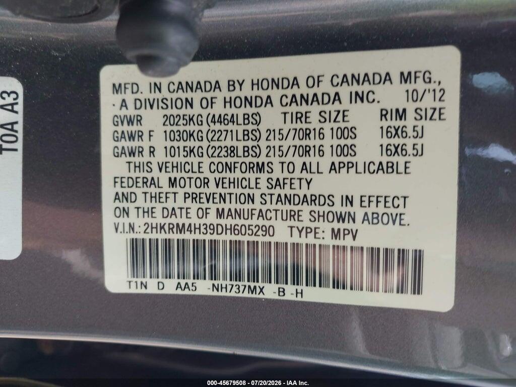 2HKRM4H39DH605290 2013 HONDA CR-V photo no. 9