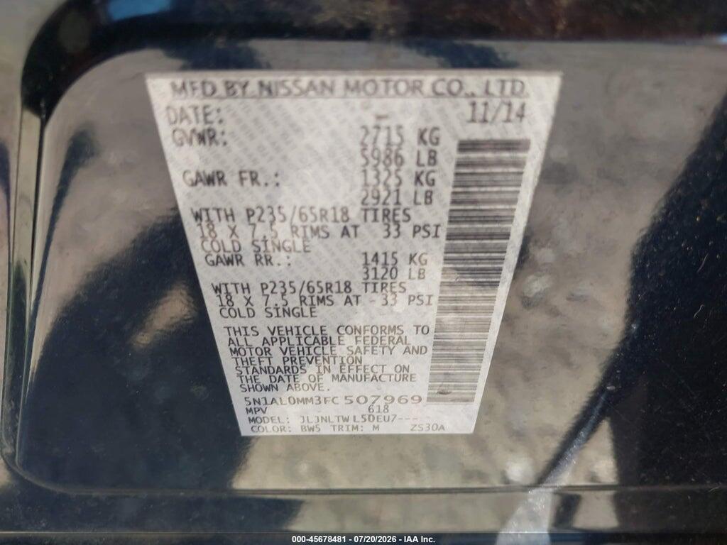 5N1AL0MM3FC507969 2015 INFINITI QX60 photo no. 9