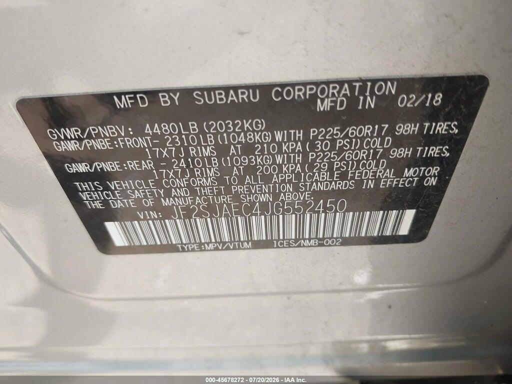 JF2SJAEC4JG552450 2018 SUBARU FORESTER photo no. 9