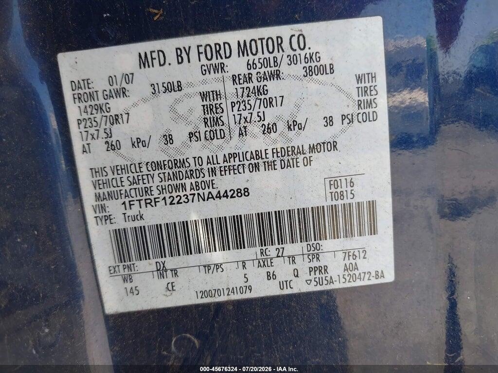 1FTRF12237NA44288 2007 FORD F-150 photo no. 9