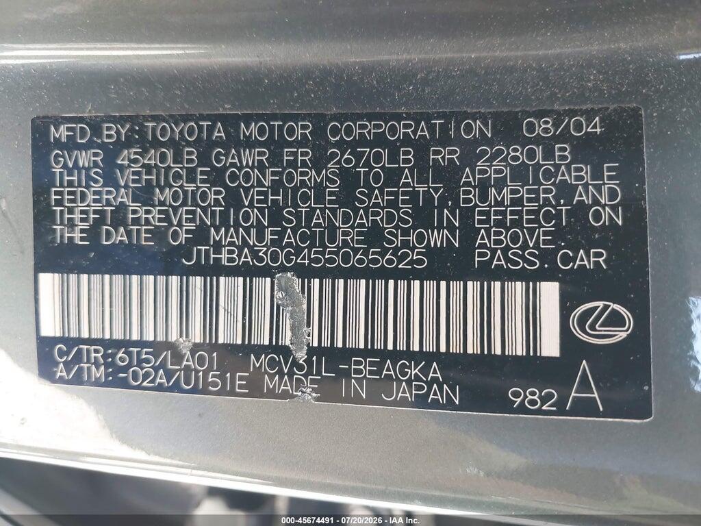 JTHBA30G455065625 2005 LEXUS ES 330 photo no. 9