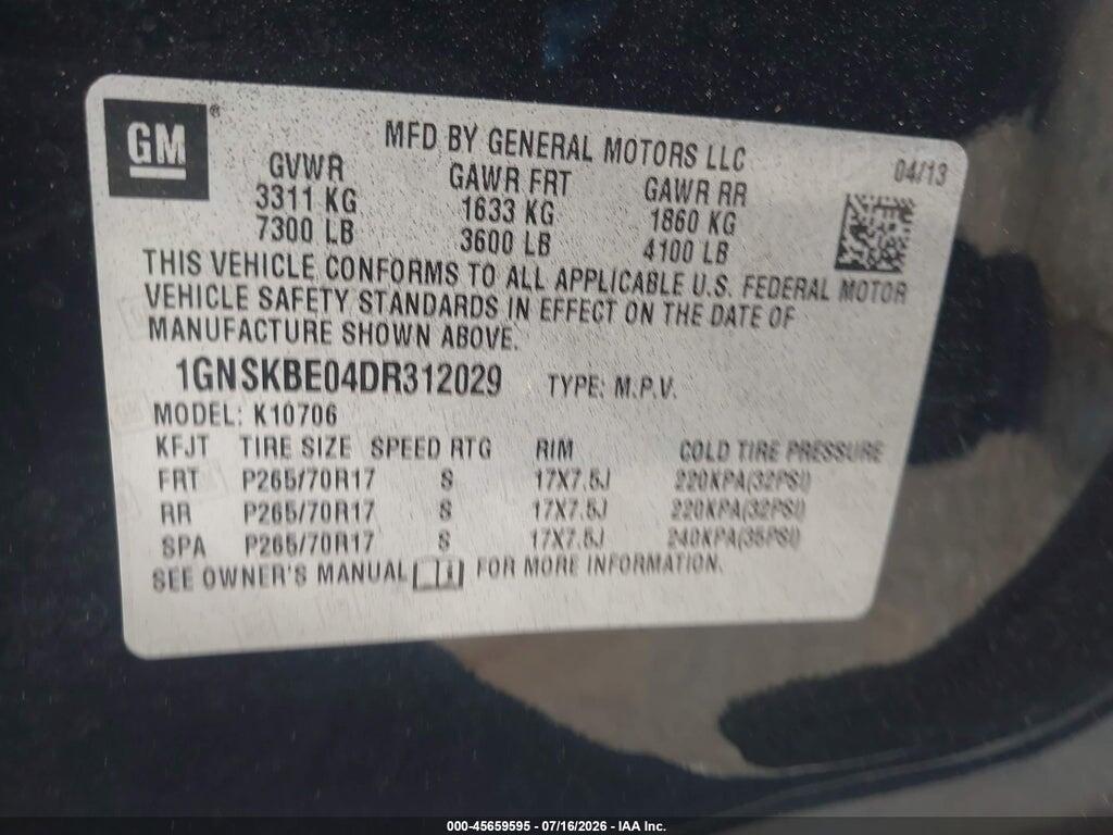 1GNSKBE04DR312029 2013 CHEVROLET TAHOE photo no. 9