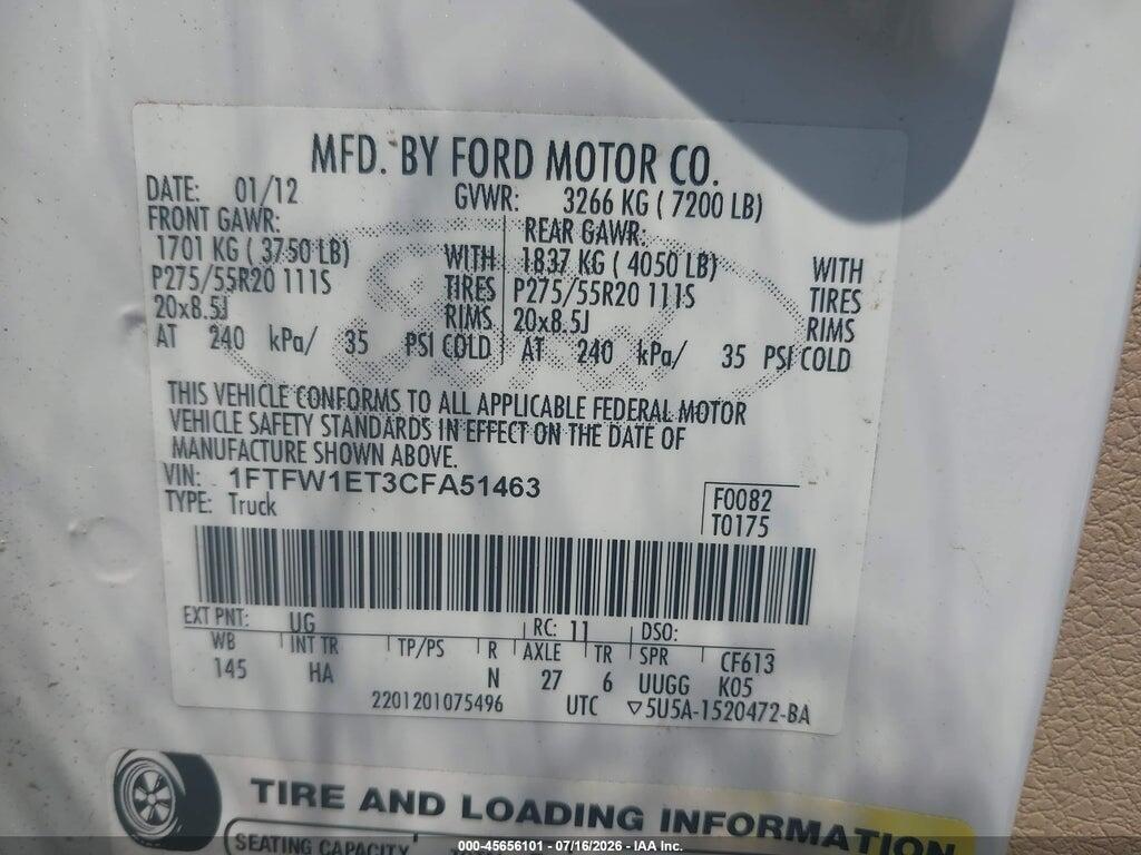 1FTFW1ET3CFA51463 2012 FORD F-150 photo no. 9