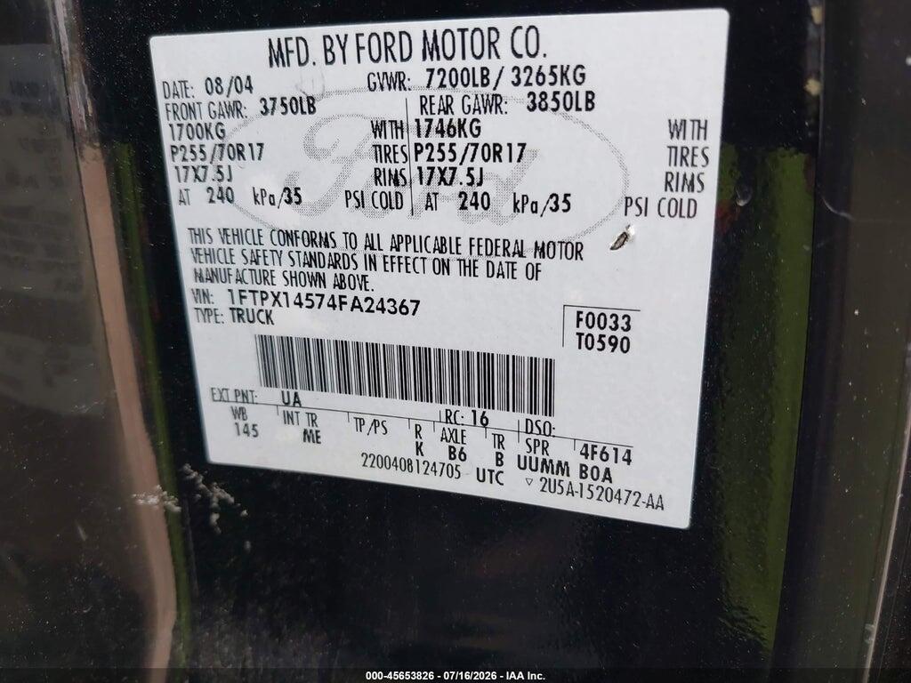 1FTPX14574FA24367 2004 FORD F-150 photo no. 9