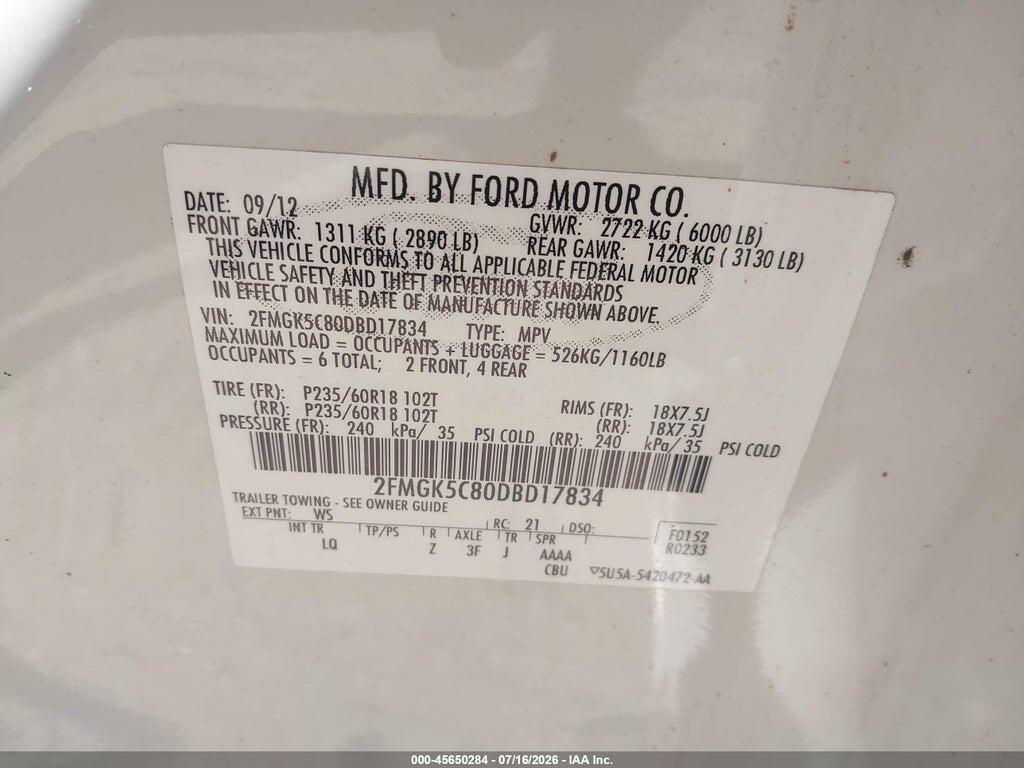 2FMGK5C80DBD17834 2013 FORD FLEX photo no. 9