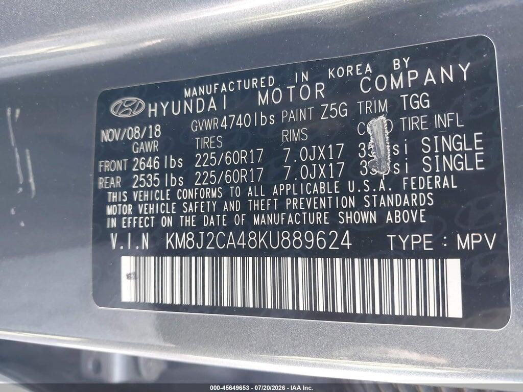 KM8J2CA48KU889624 2019 HYUNDAI TUCSON photo no. 9