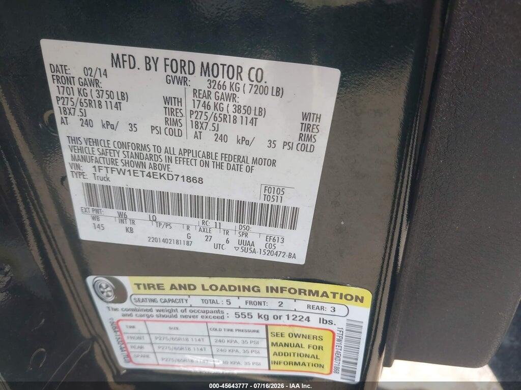 1FTFW1ET4EKD71868 2014 FORD F-150 photo no. 9