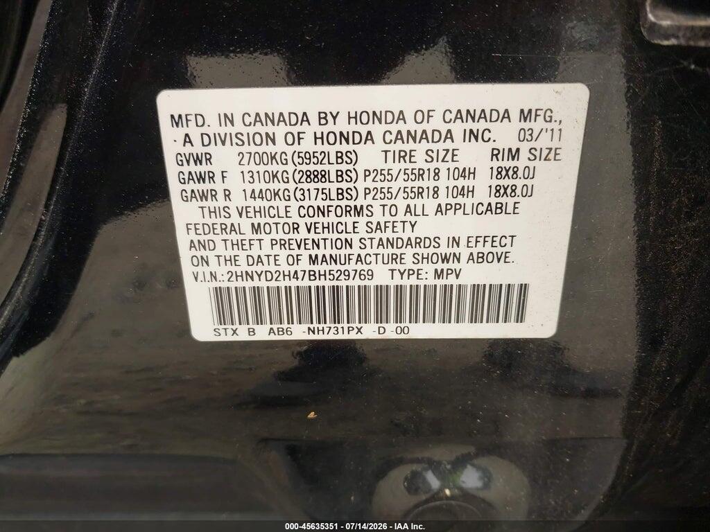 2HNYD2H47BH529769 2011 ACURA MDX photo no. 9