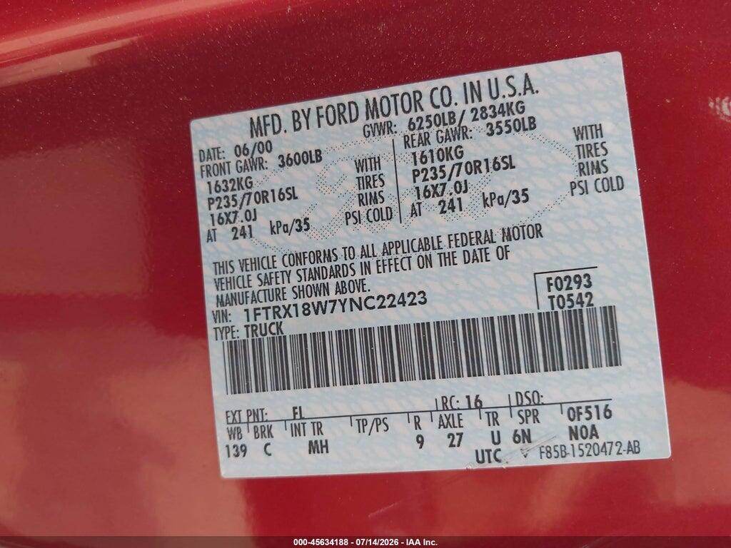 1FTRX18W7YNC22423 2000 FORD F-150 photo no. 9
