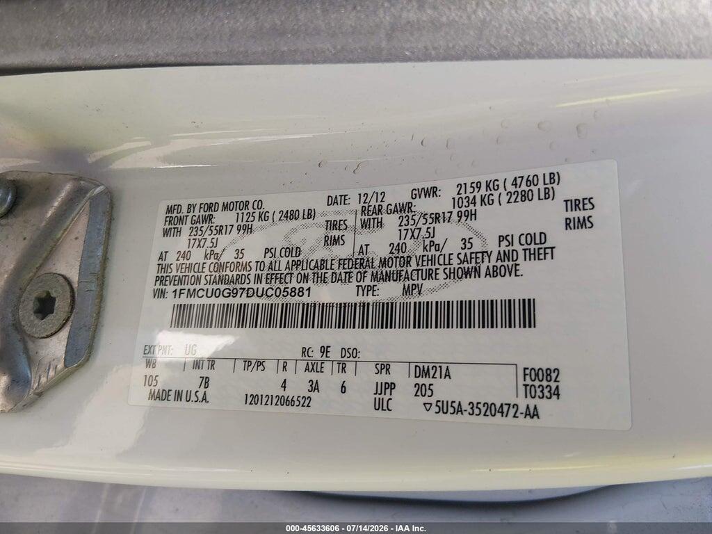 1FMCU0G97DUC05881 2013 FORD ESCAPE photo no. 9