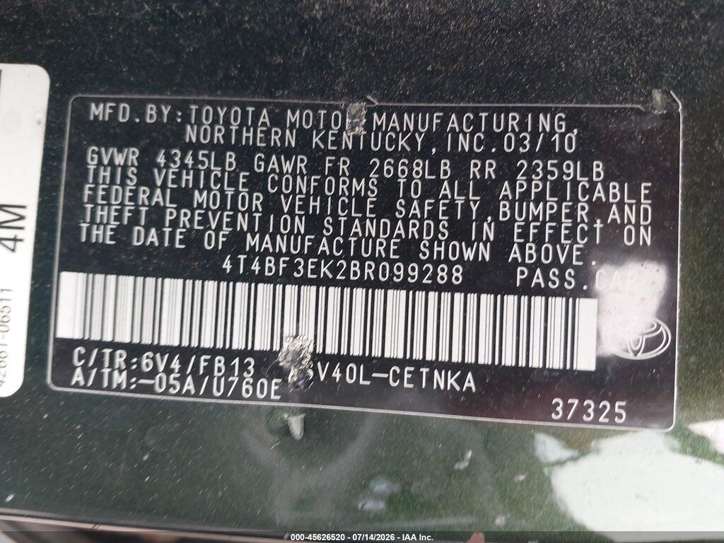 4T4BF3EK2BR099288 2011 TOYOTA CAMRY photo no. 9