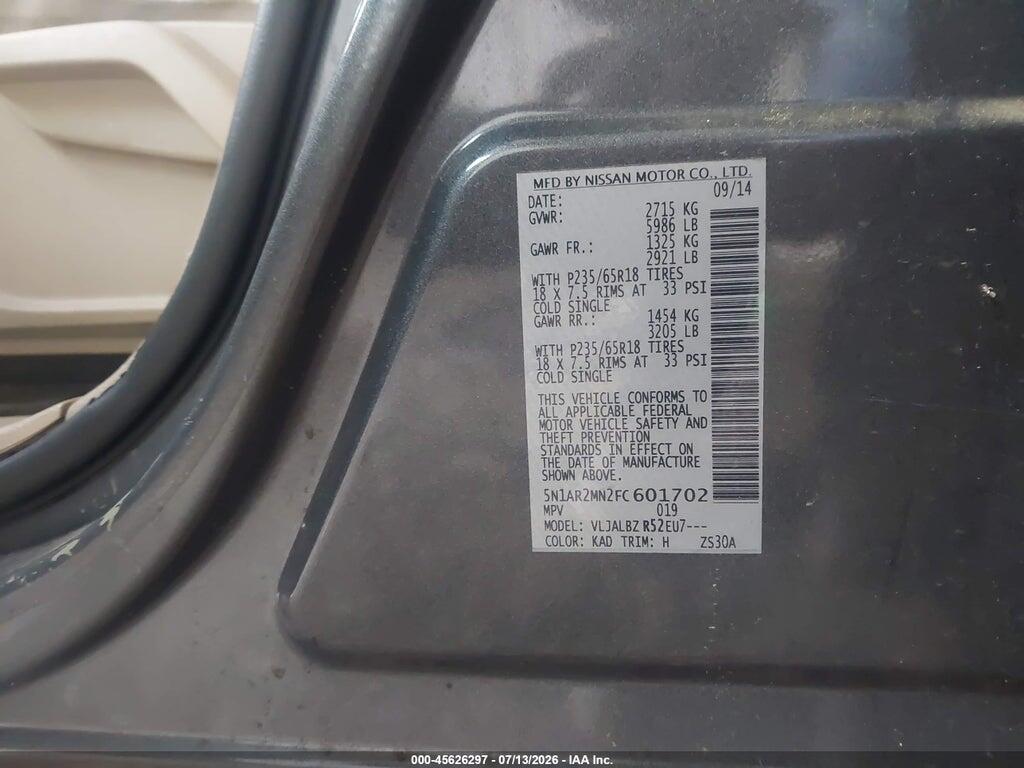5N1AR2MN2FC601702 2015 NISSAN PATHFINDER photo no. 9