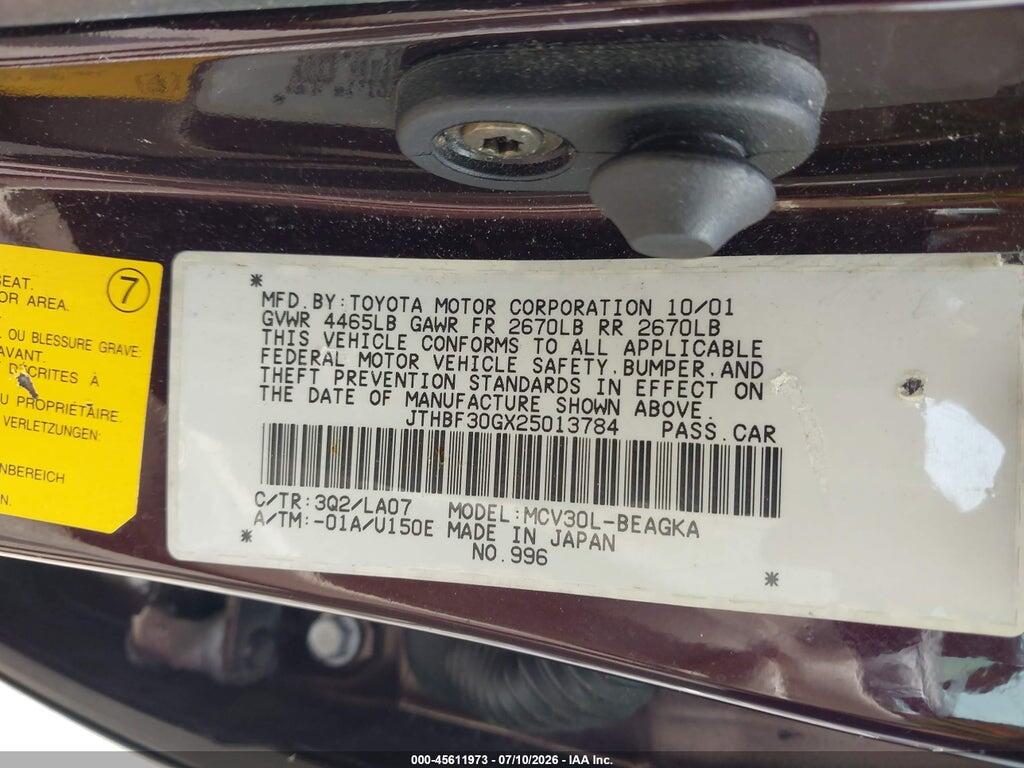 JTHBF30GX25013784 2002 LEXUS ES 300 photo no. 9