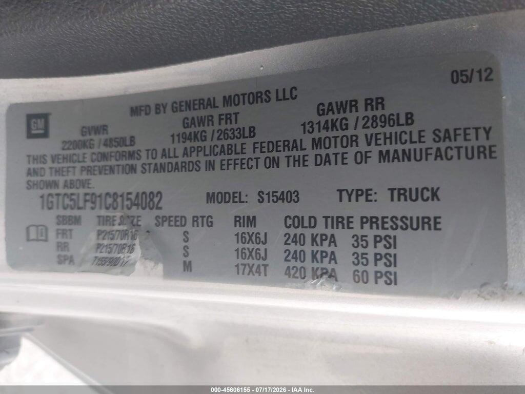1GTC5LF91C8154082 2012 GMC CANYON photo no. 9