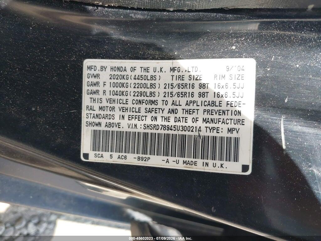 SHSRD78945U300214 2005 HONDA CR-V photo no. 9