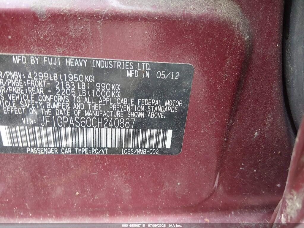 JF1GPAS60CH240887 2012 SUBARU IMPREZA photo no. 9