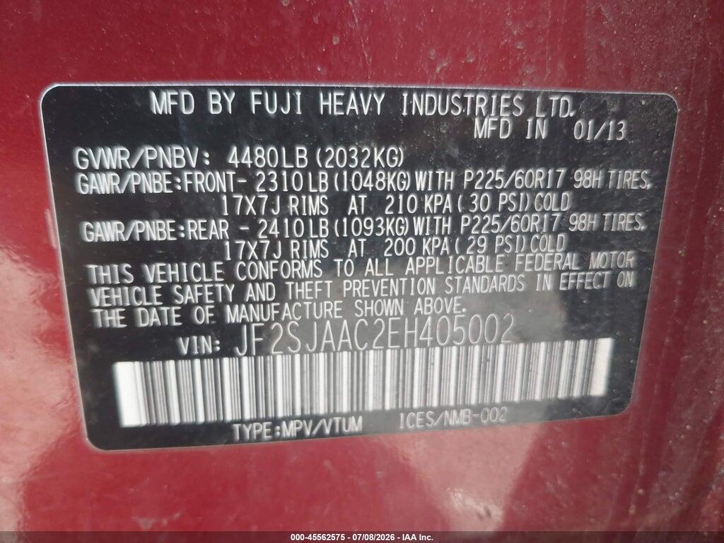 JF2SJAAC2EH405002 2014 SUBARU FORESTER photo no. 9