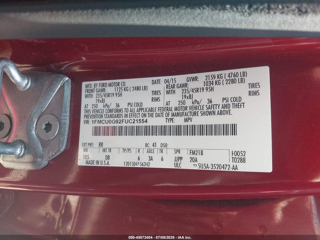 1FMCU0G92FUC21554 2015 FORD ESCAPE photo no. 9