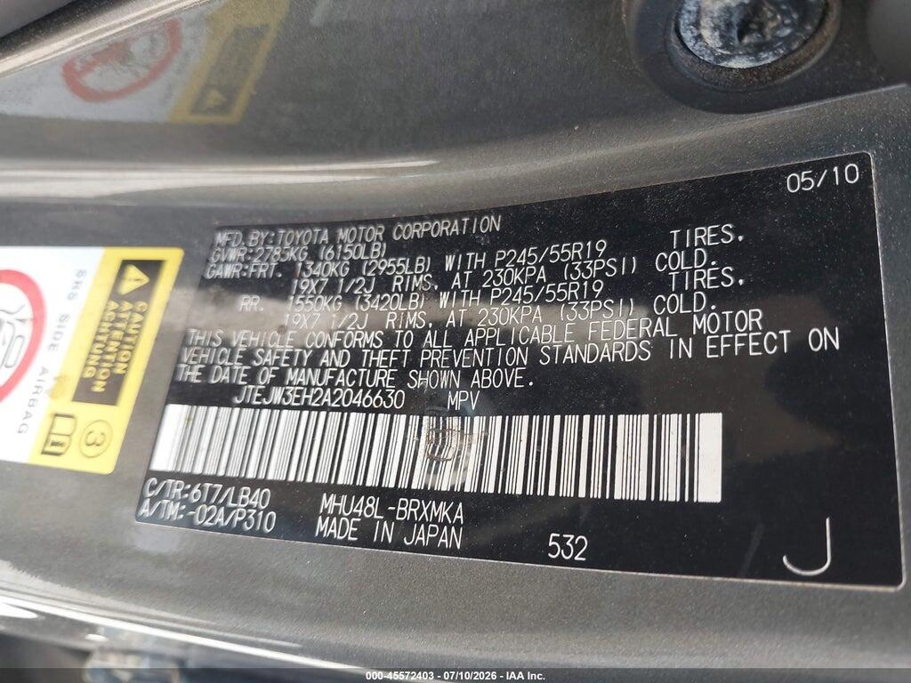 JTEJW3EH2A2046630 2010 TOYOTA HIGHLANDER HYBRID photo no. 9