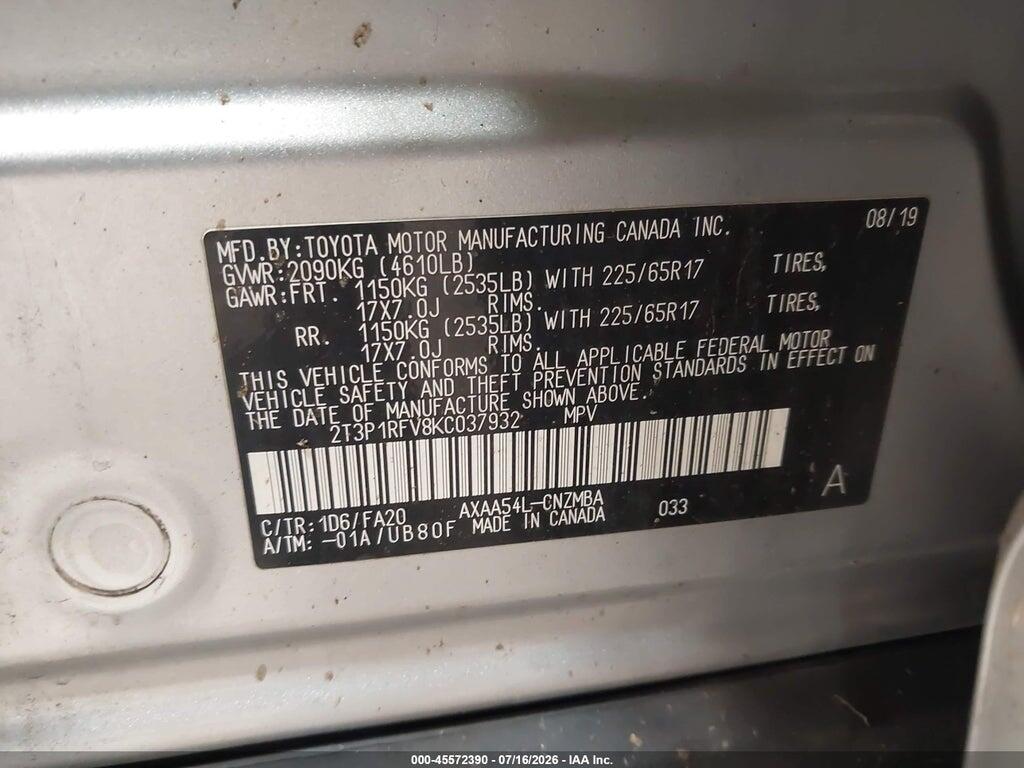 2T3P1RFV8KC037932 2019 TOYOTA RAV4 photo no. 9