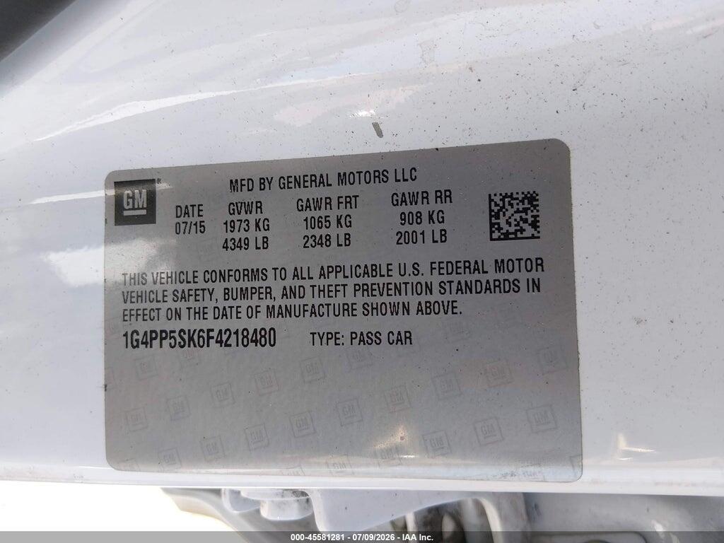 1G4PP5SK6F4218480 2015 BUICK VERANO photo no. 9